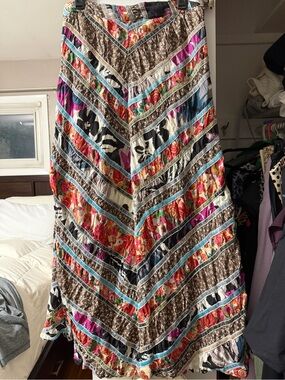 Free People Brown Multi-Color Patchwork Maxi Skirt
